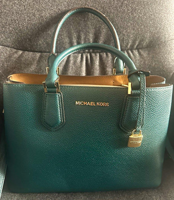Michael Kors Mercer Gallery gekrispeles Leder tannengrün + Kosmetiktasche