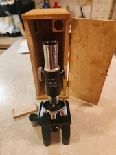 Vtg Micronta Student Microscope 50x to 750x Wooden Box Battery Powered