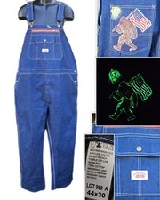 Round House Denim Farmer Bib Overalls Custom Glow Paint Bigfoot Pocket Sz 44x30