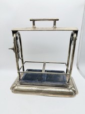 Vintage Silverplate Two-Bottle Liquor Caddy with Handle & Blue Velvet Insert