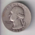 1942-S WASHINGTON QUARTER .25¢ SAN FRANCISCO 90% SILVER COIN UNITED STATES MINT