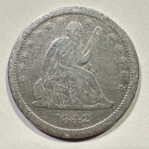 1842-O Seated Liberty Quarter Silver Better Date Nice Detail Cleaned Album Coin