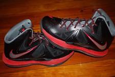 Boys Nike LeBron X GS Black Chrome University Red Sneakers 7Y