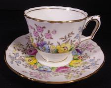 VTG Crown Staffordshire Hand Painted Pastel Floral Bone China Tea Cup  Saucer