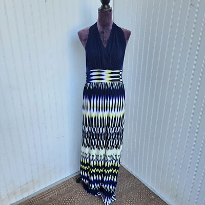 london times sleeveless maxi dress London Times Women's Sleeveless Starburst Medallion Print Keyhole Halter Neck Morris Maxi Dress