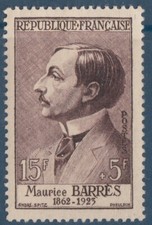 Timbre France 1956 Maurice Barres 15f + 5f bistre n° 1070 Y&T neuf