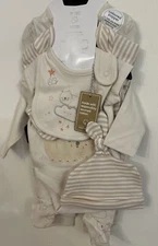Newborn 7.5lbs Mothercare 8 Pc Cotton Set ~bear & Clouds Themed Cream & Fawn
