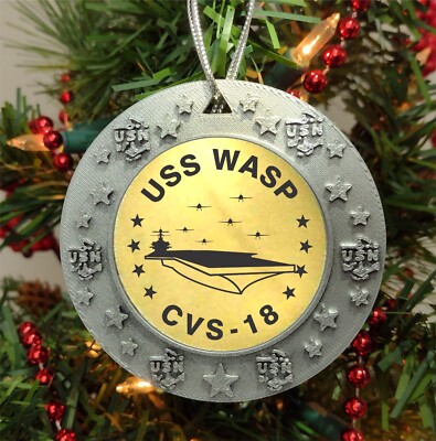 USS Wasp CVS-18 Christmas Ornament - Antiqued Silver 3D Design