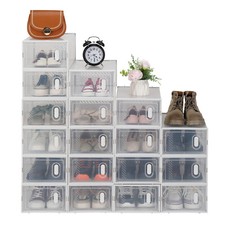 Shoe Storage Boxes 18 Pack Clear Plastic Stackable White