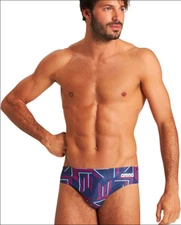 ARENA Puzzled Swim Briefs Navy Red Multi - Size 32