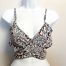 Animal Print Leopard Strappy Wrapped Bikini Top Medium