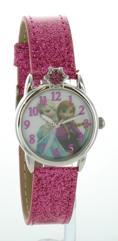 Girls Disney Elsa & Anna frozen analog watch with pink glitter band NEW ...