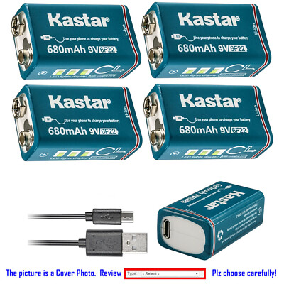 Kastar USB Rechargeable Li-ion 9Volt 9V 6F22 Battery for Duracell Alkaline Ni-MH