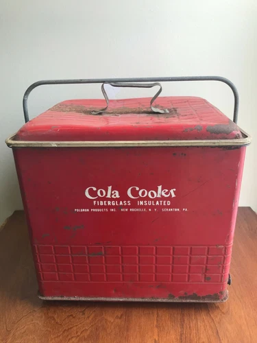Vintage 1950's Red Cola Cooler Poloron Product Fiberglass Insulated