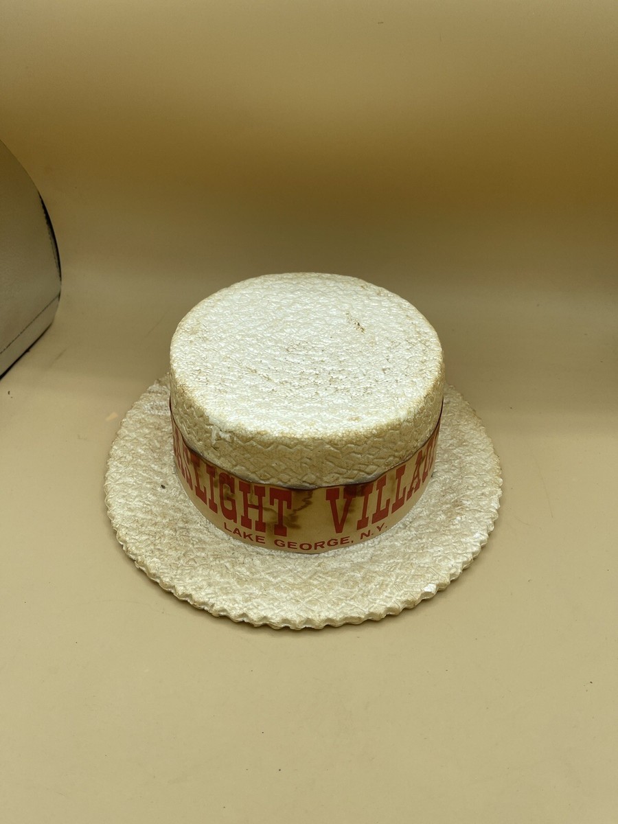 【cake】 Vintage Styrofoam Boater Skimmer Hat, GASLIGHT VILLAGE Lake George