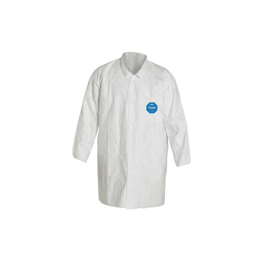 DuPont Tyvek 400 TY212S Open Cuff Disposable Lab Coat White Medium Pack