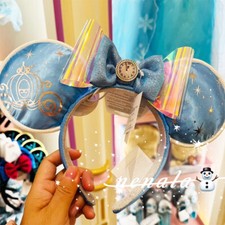 Disney Parks Cinderella Midnight Clock Carriage Blue Bow Minnie Ears Headband