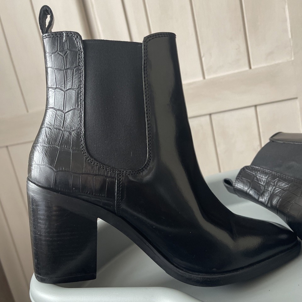 DUNE BOOTS BLACK 5. ELASTIC SIDES.BACK TAB. 31/5 INCH HEEL LEATHER eBay