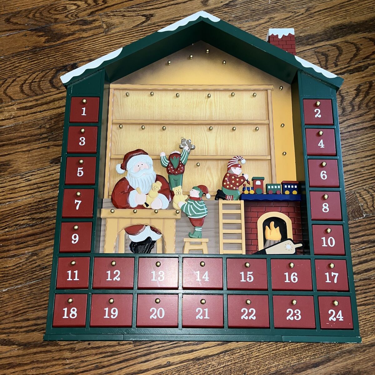 Advent Calendar Santa's Workshop Christmas Wood Compartment Advent Calendar Santa's Workshop Christmas Wood Compartment