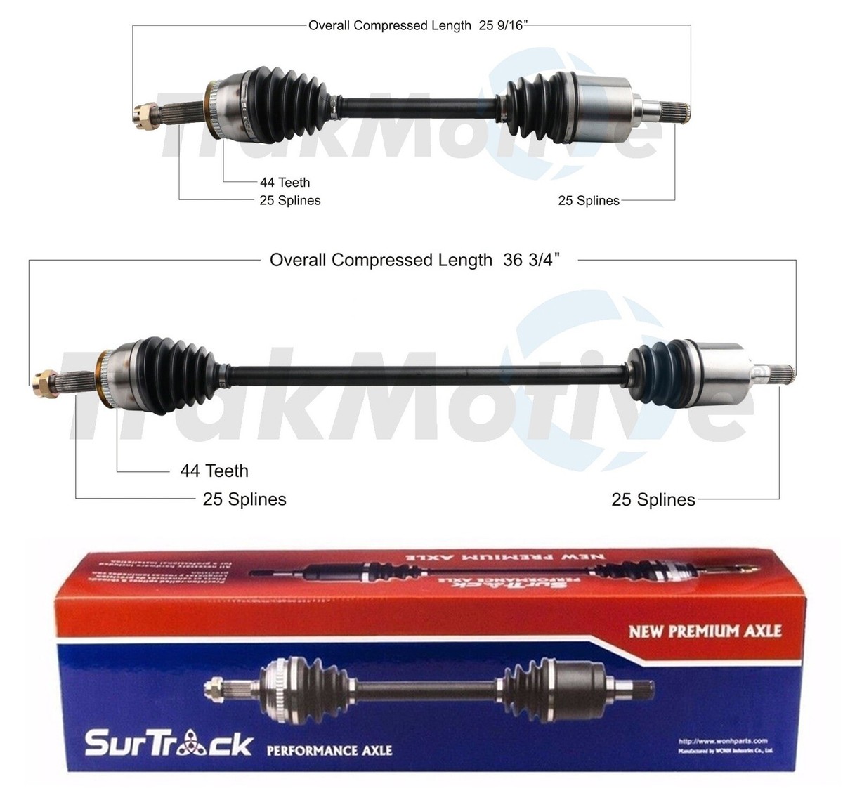 Pair of Front CV Joint Axle Shafts 25 Inboard Splines for Hyundai