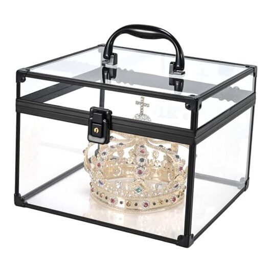 Portable Makeup Case Large Clear Crown Box Cosmetics Display Case Large Black