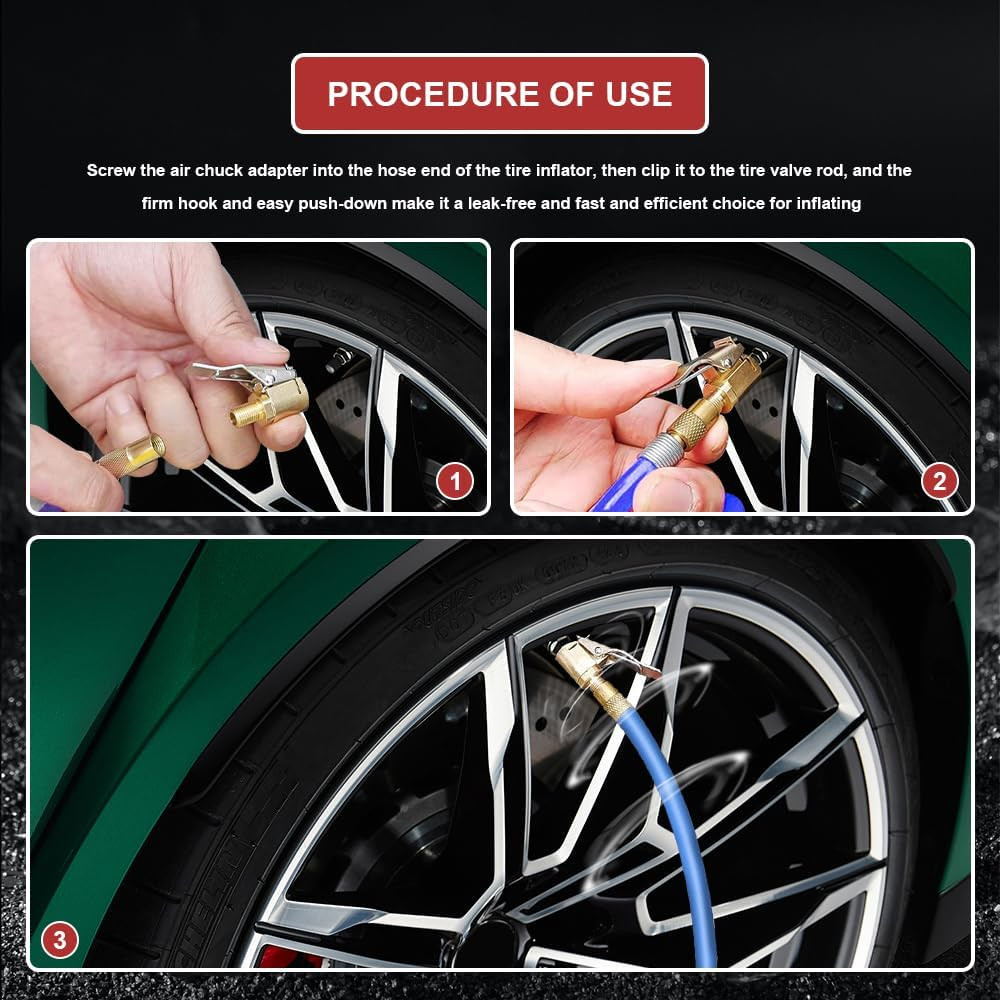 2Packs Brass Tire Air Chuck, Locking Quick Connect Inflator Hose Adapter, No Lea