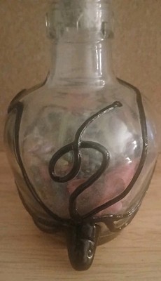 Art Glass Octopus Kraken Corked Bottle Paperweight Filled with Sand & Shells