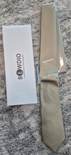 Satin Men's Tie, Solid Necktie with Tie Clip  Gift Box Size M Khaki NEW