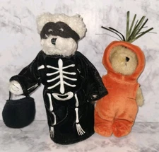 (Set Of 2) VTG Halloween 2004 Hugfun Teddy Bear W/Ghost Cust & Boyds Bear Carrot