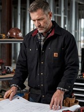 Carhartt RN 14806 Reg Fit Lined Jacket Men Sz Large Black Work Coat Flannel