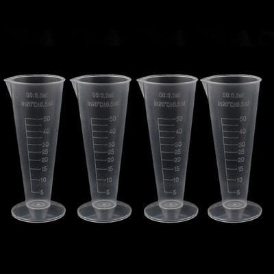 50ml Plastic Conical Beaker Laboratory Graduated Measuring Cylinder Cup 4 Pcs