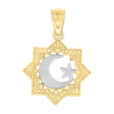10kt Gold bicolor strukturiert Damen Halbmond Mond Stern religiös Charm Anhänger