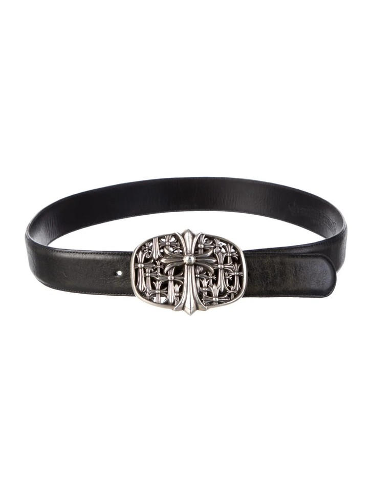4 Cross Patch Chrome Hearts Black Leather Belt Silver Buckle Cross Patch High Quality ...