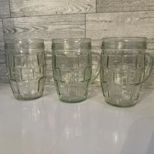 Set Of 3 Beer Mug Glass Kvass Drinkware USSR Neman Glass Factory Rare Green