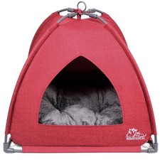 Red Cat Tent Bed, Indoor Cat Cave House  18.5 x 18.5 x 15.8 Inches, Linen Fa...