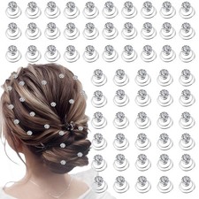 60 Pcs Gems Rhinestone Twister Hair Studs Spiral Hair Pins for Wedding Bridal