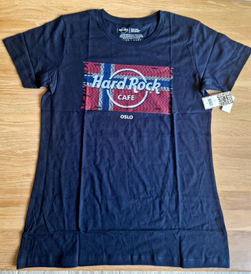 HRC Hard Rock Cafe Oslo Blue Flag Repeat T Tee Shirt Size XL (L) Girls NEW NWT