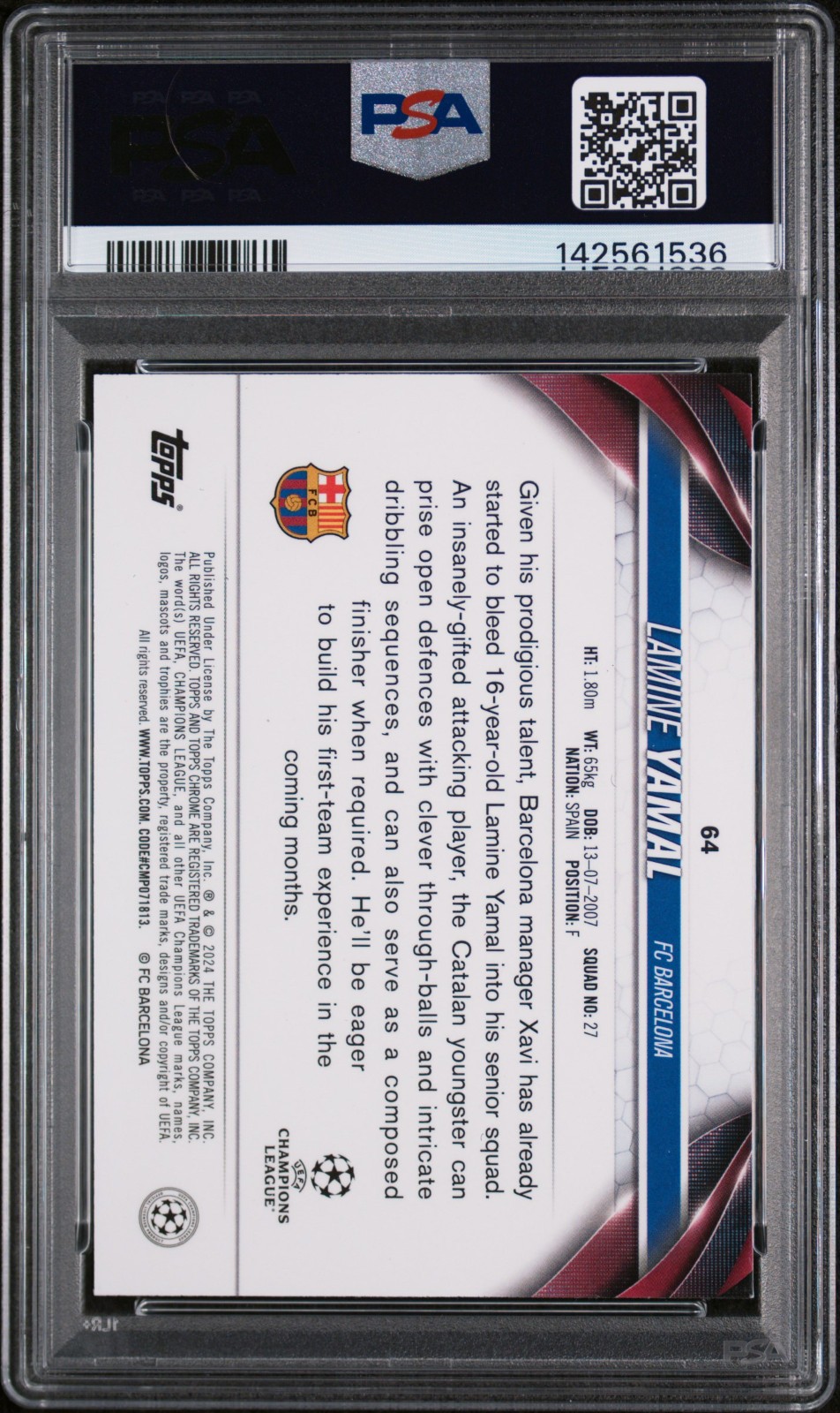 2023-24 Topps Chrome UEFA CC #64 Lamine Yamal Rookie RC PSA AUTHENTIC AUTO view 5