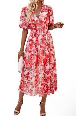 UEAL Spring Dresses For Women 2025 Flowy Party Floral Midi Wrap Easter Sun  Dress | eBay
