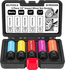 5-piece Impact Lug Nut Socket Set 12 Drive Thin Wall Color-coded