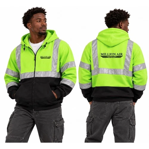 Million Air Hi Vis Reflective Hoodie L Neon Green Streetwear Utility Workwear video thumbnail