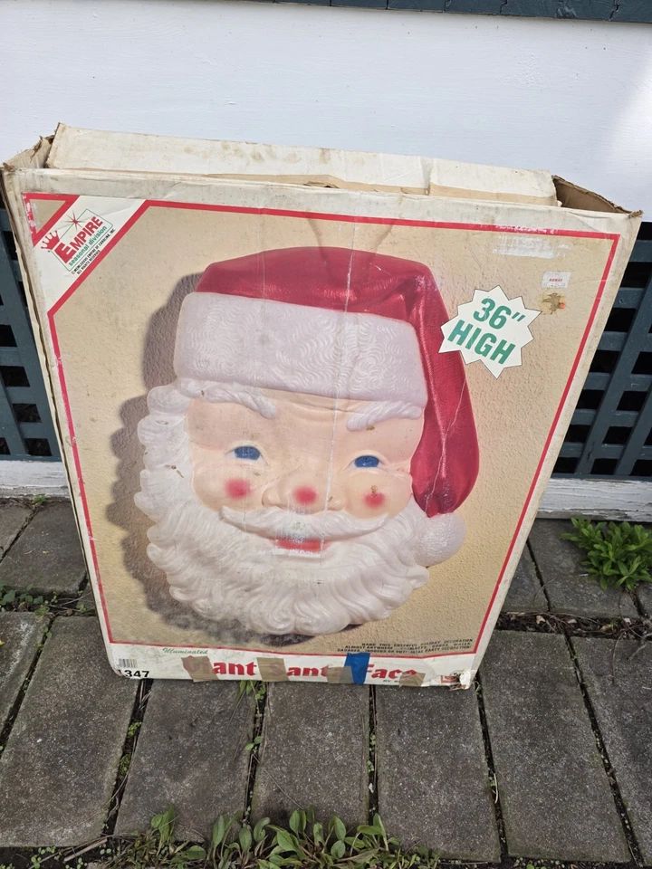 Vtg "EMPIRE SANTA FACE" 32" Blow Mold Indoor/Outdoor Wall Decor w Original Box - Image 3 of 4