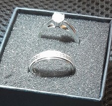 14k white gold diamond rings. Diamond engagement ring & diamond cut wedding band
