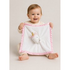 Carters Unicorn Plush Security Blanket Pink White Baby Lovey 14" x 14" Soft Sa