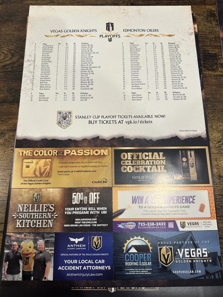 Pósters Vegas Golden Knights vs Edmonton -2025 playoffs ronda 2 juegos 1, 2 y 5 Foto 3 de 4