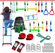 Ninja Warrior Obstacle Course for Kids, 2 50Ft Slack Lines for Backyard with 8 N