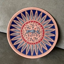 4.75” Rhodes Greece Terra Cotta Plate Bonis Pottery Deer Stag Greek Art Souvenir
