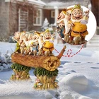 Whimsical Seven Dwarfs Tree Stump Statue Outdoor Elf Garden Sculpture Xmas Decor