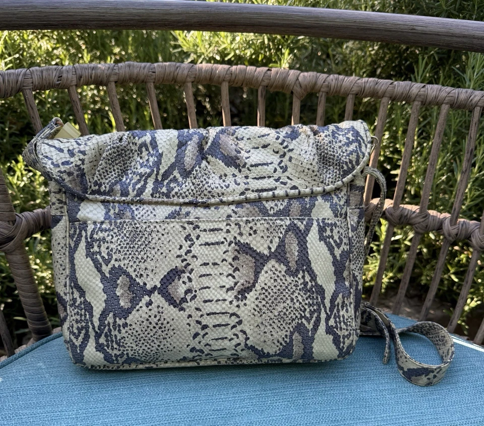 Bolso de Hombro Sharif Vintage Años 80 Patrón Piel de Serpiente Cuero Taupe Beige Negro Foto 2 de 4
