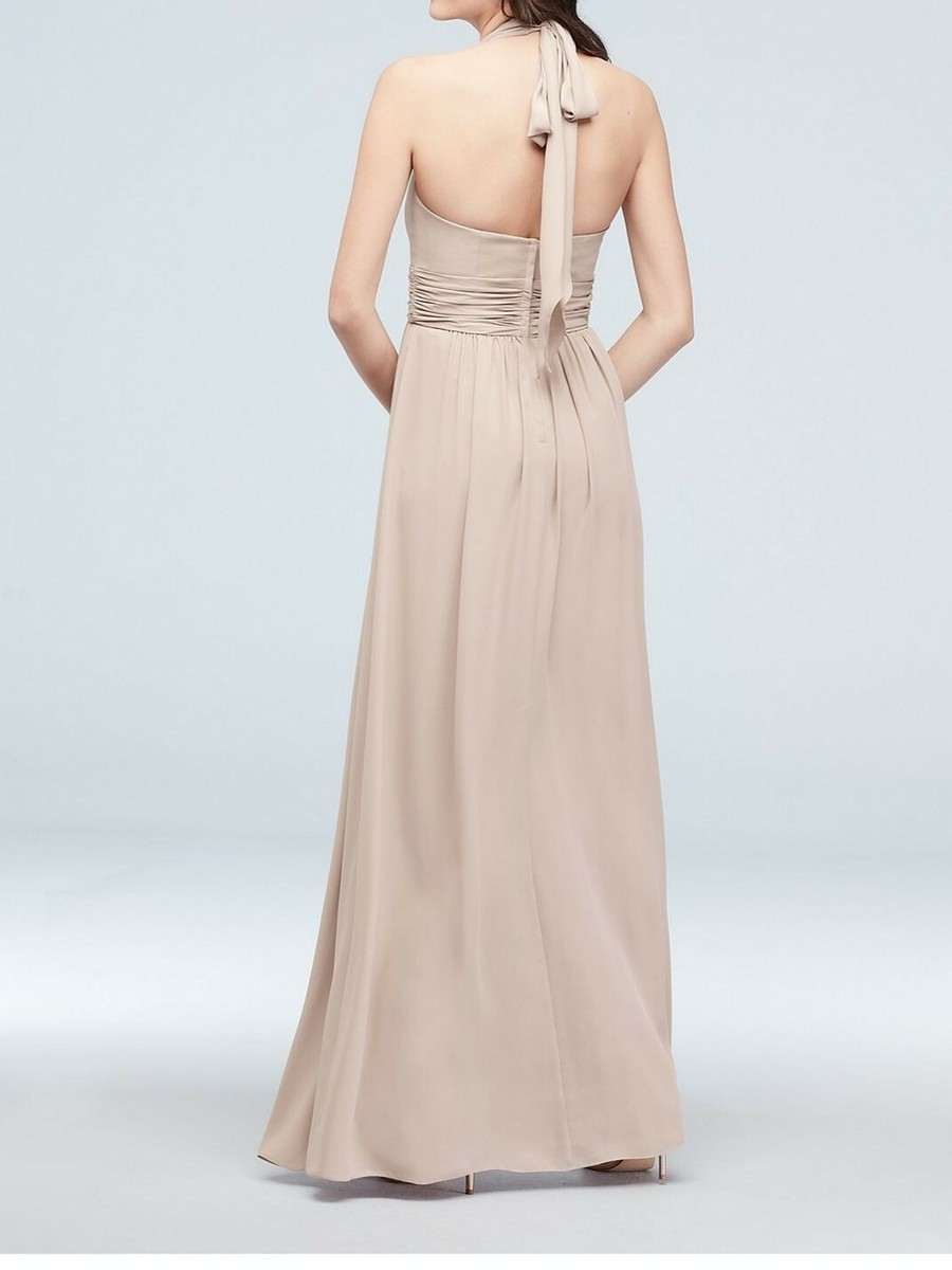 Davids bridal bridesmaid dress PLUM COLOR ONLY Halter Top ruched Waist Size  6 | eBay